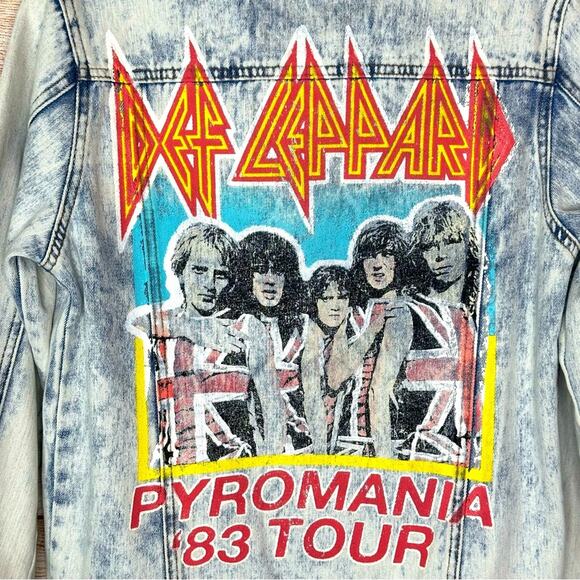 Def Leopard Pyromania Tour 1983 Reproduction Retro Style Acid Wash Denim Jacket - Picture 5 of 5